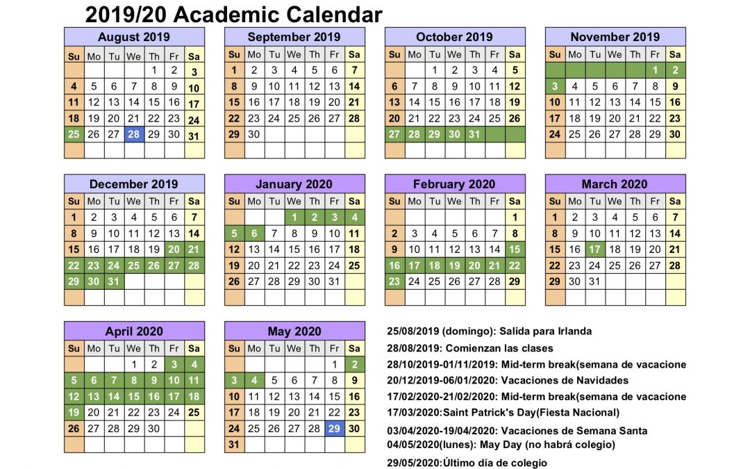 Calendario año académico en Irlanda 2019/2020