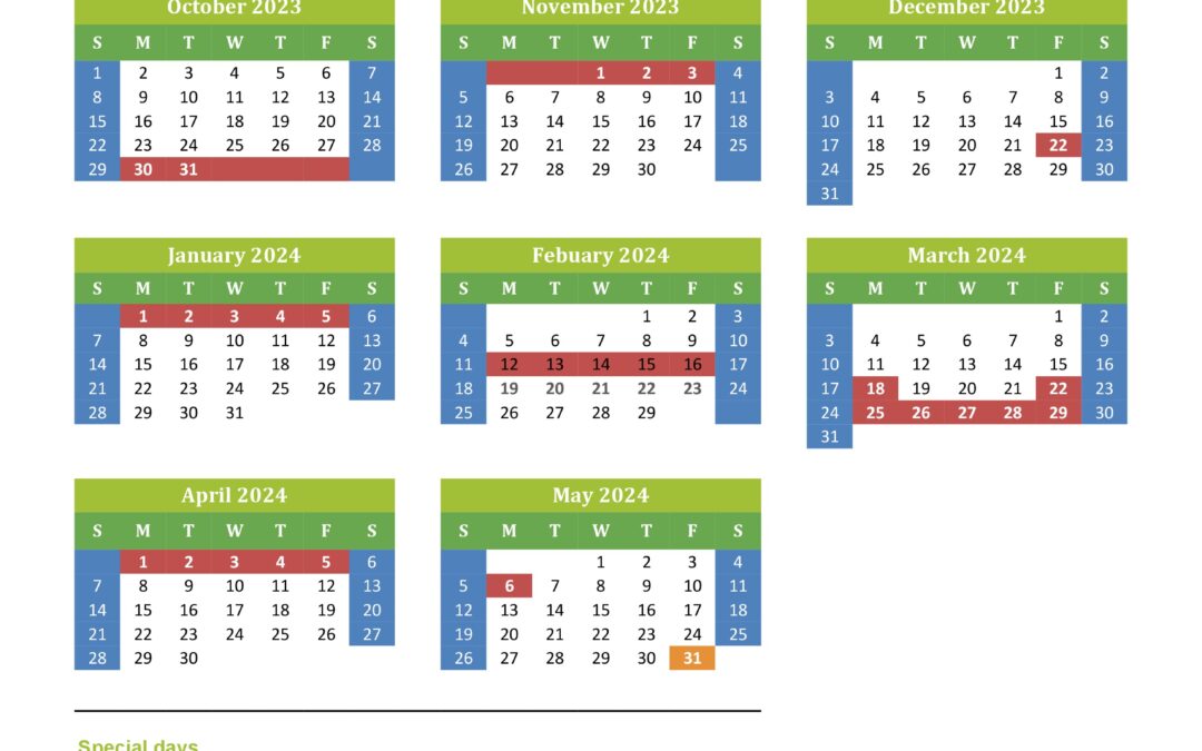 Calendario escolar Irlanda 2023-2024