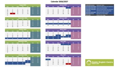 Calendario escolar Irlanda 2026/2027